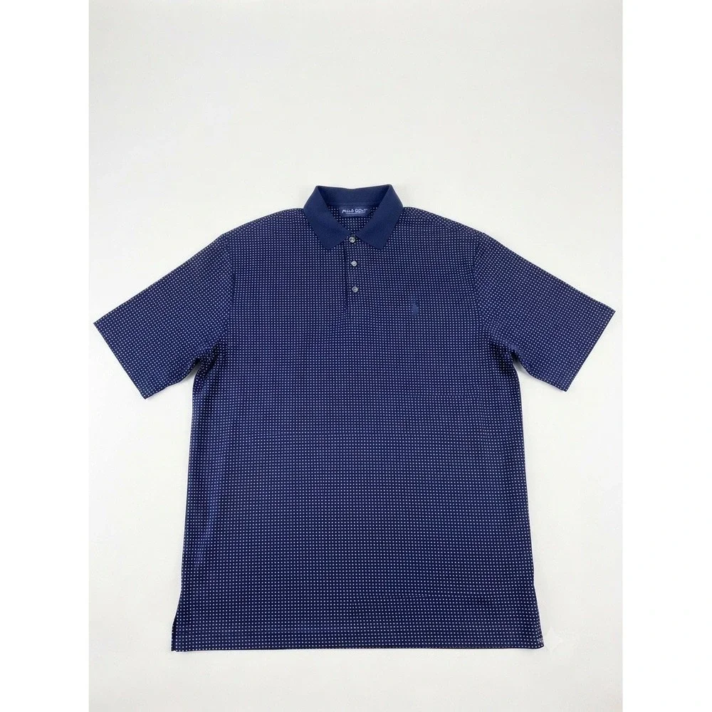 Polo Golf Ralph Lauren Mens Large Blue Polka Dot 100% Pima Cotton Polo Shirt